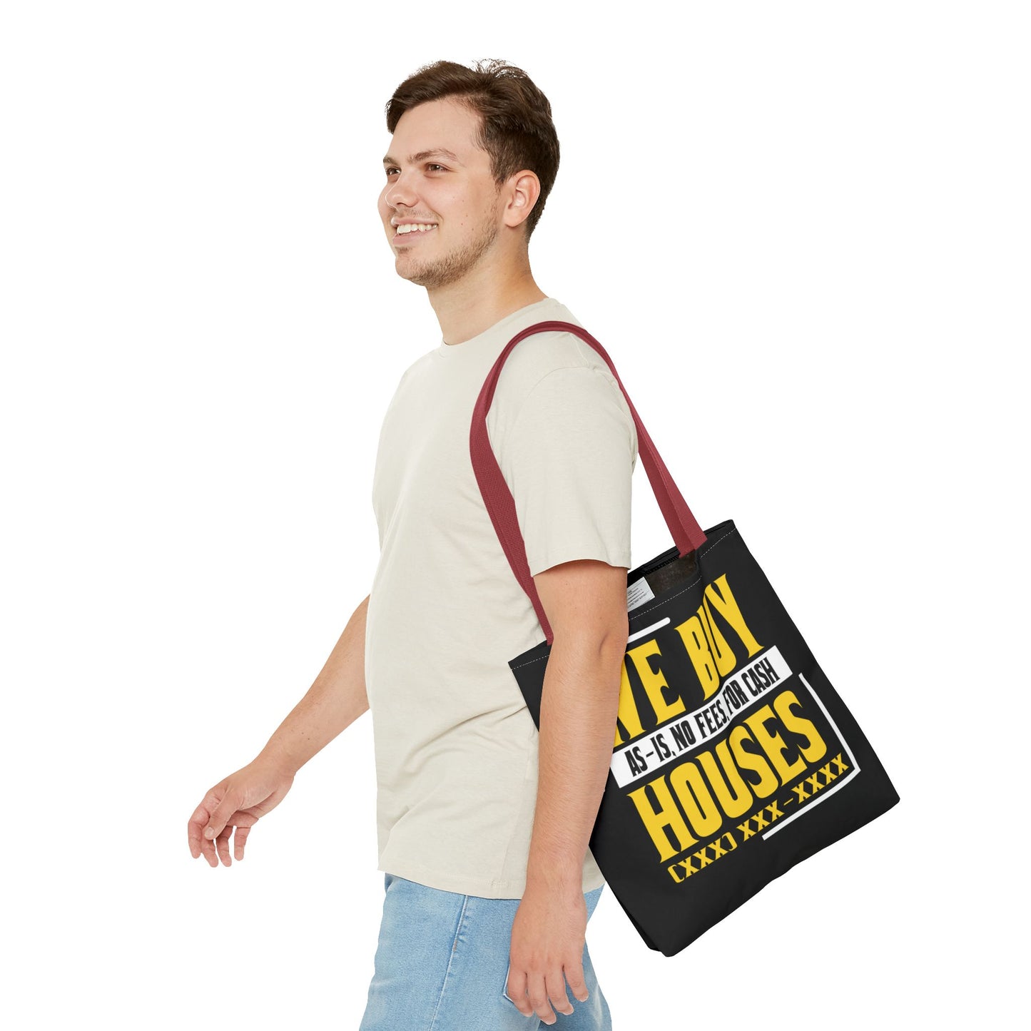 We Buy Houses As-Is, No Fees, For Cash Customized Black and Yellow Tote Bag for Real Estate Investors