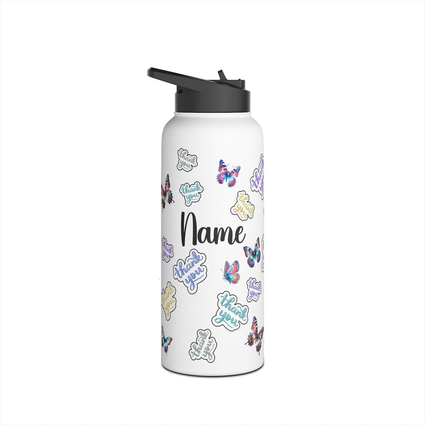 I can't Thank You Enough Butterfly Stainless Steel Water Bottle, Standard Lid Thank You, Appreciation Gift for Private Money Lenders, Partners and Real Estate Investor Supporters