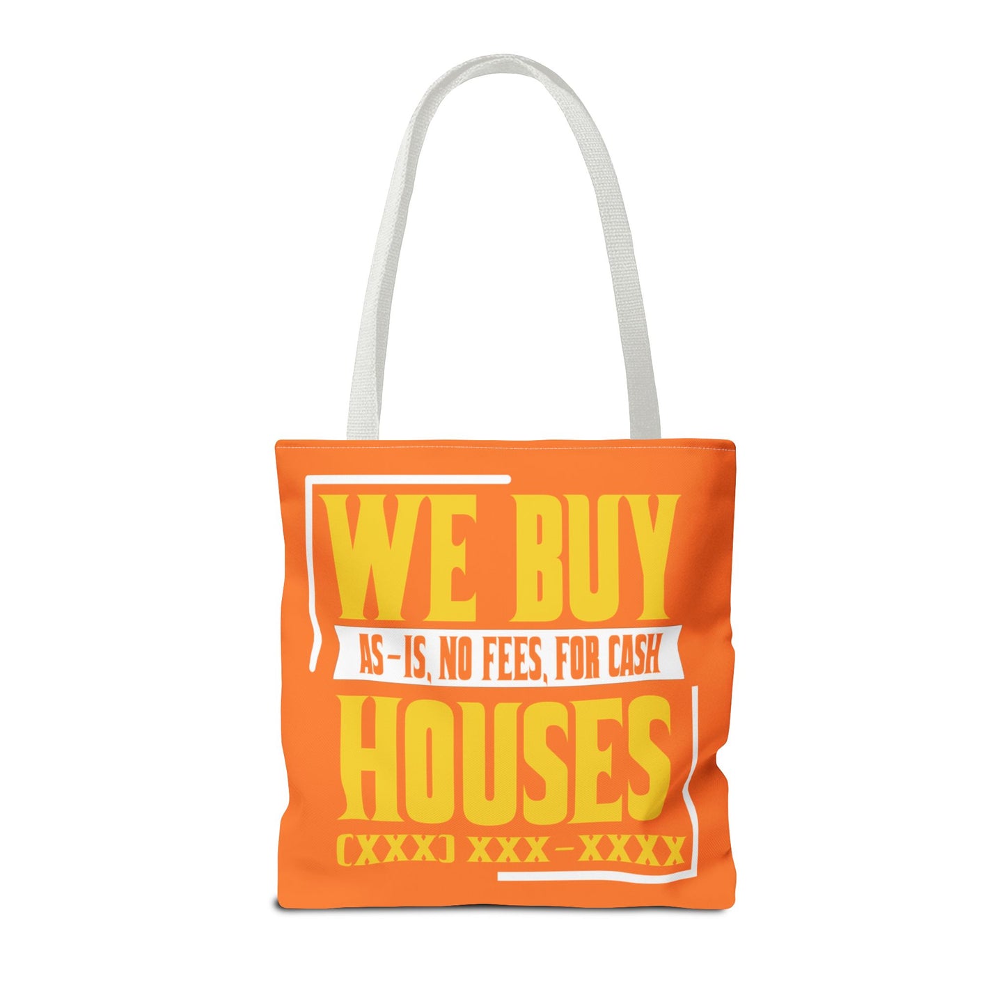 We Buy Houses As-Is, No Fees, For Cash Customized White and Yellow Tote Bag for Real Estate Investors