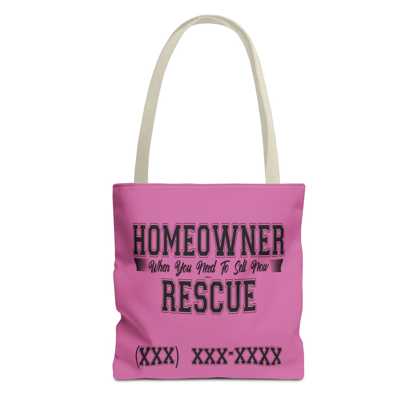 Homeowner Rescue Real Estate Investor Two-Sided Pink Tote Bag with Custom Phone Number