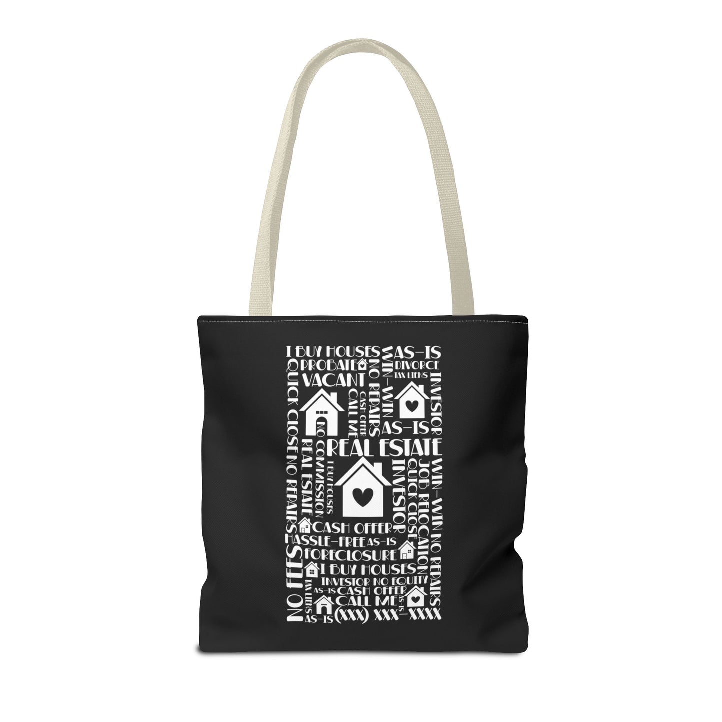 Real Estate Hustler Real Estate Investor Two-Sided Black Tote Bag with Custom Phone Number