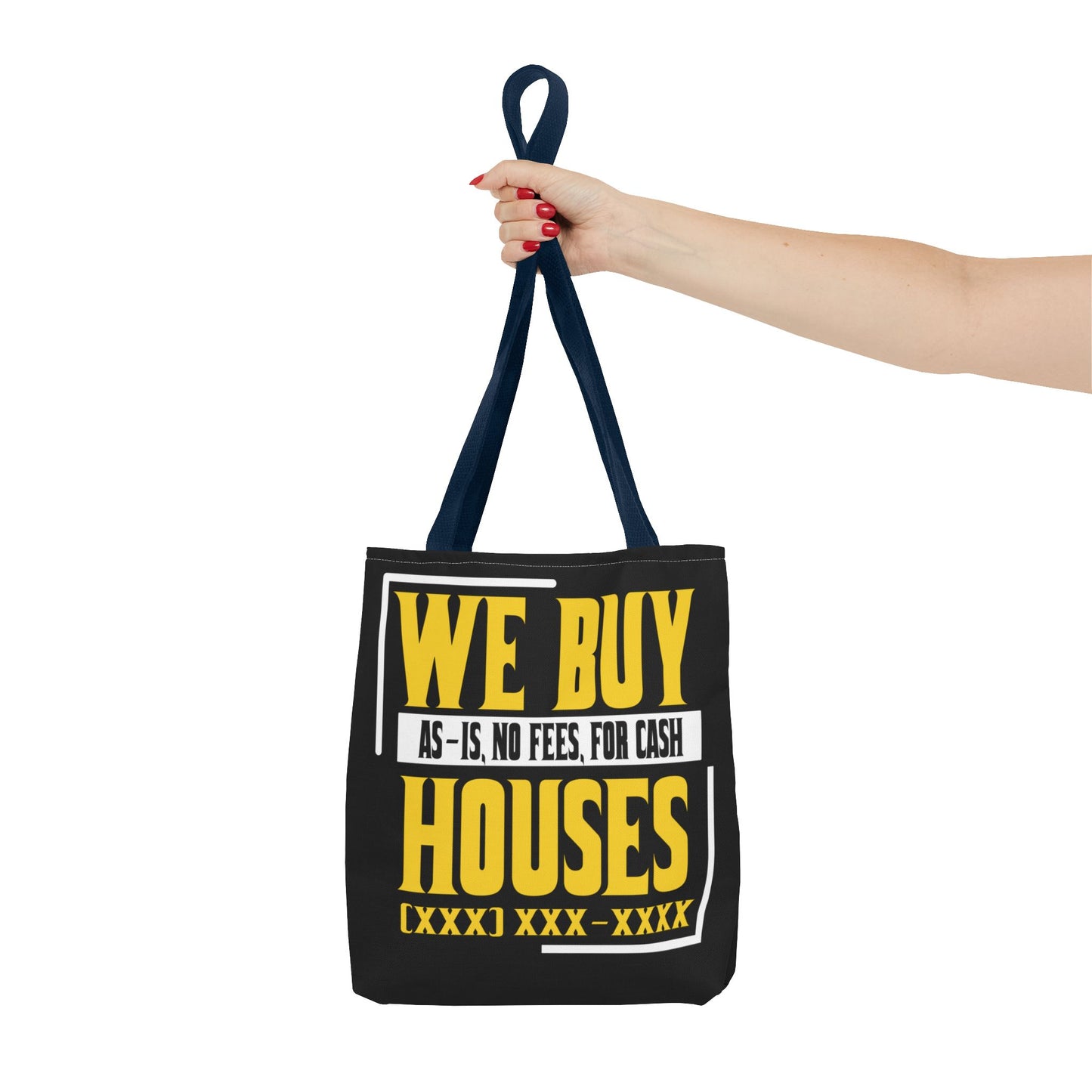 We Buy Houses As-Is, No Fees, For Cash Customized Black and Yellow Tote Bag for Real Estate Investors