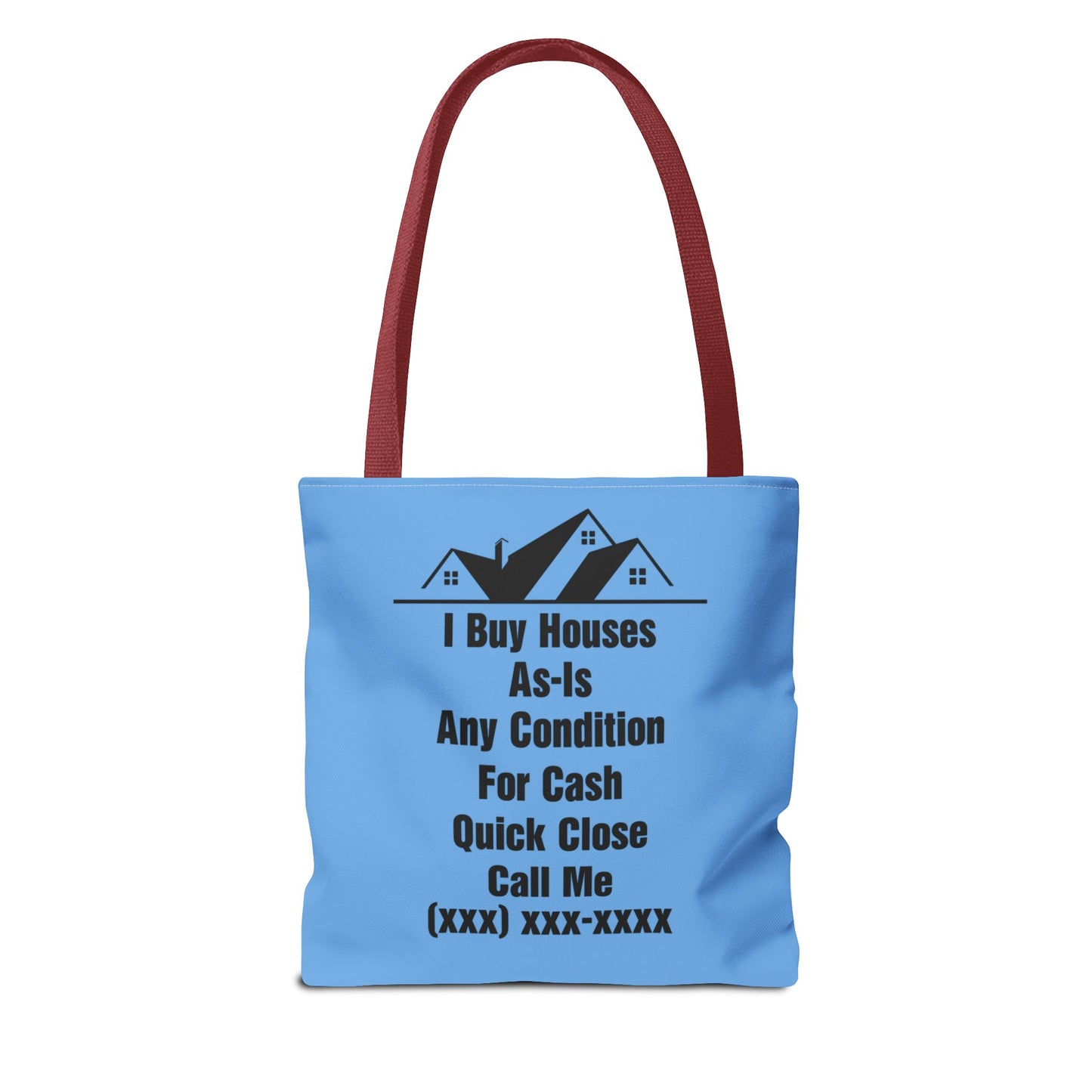 Warning I'm Known to Spontaneously Talk About Real Estate Investing Real Estate Investor Two-Sided Blue Tote Bag with Custom Phone Number