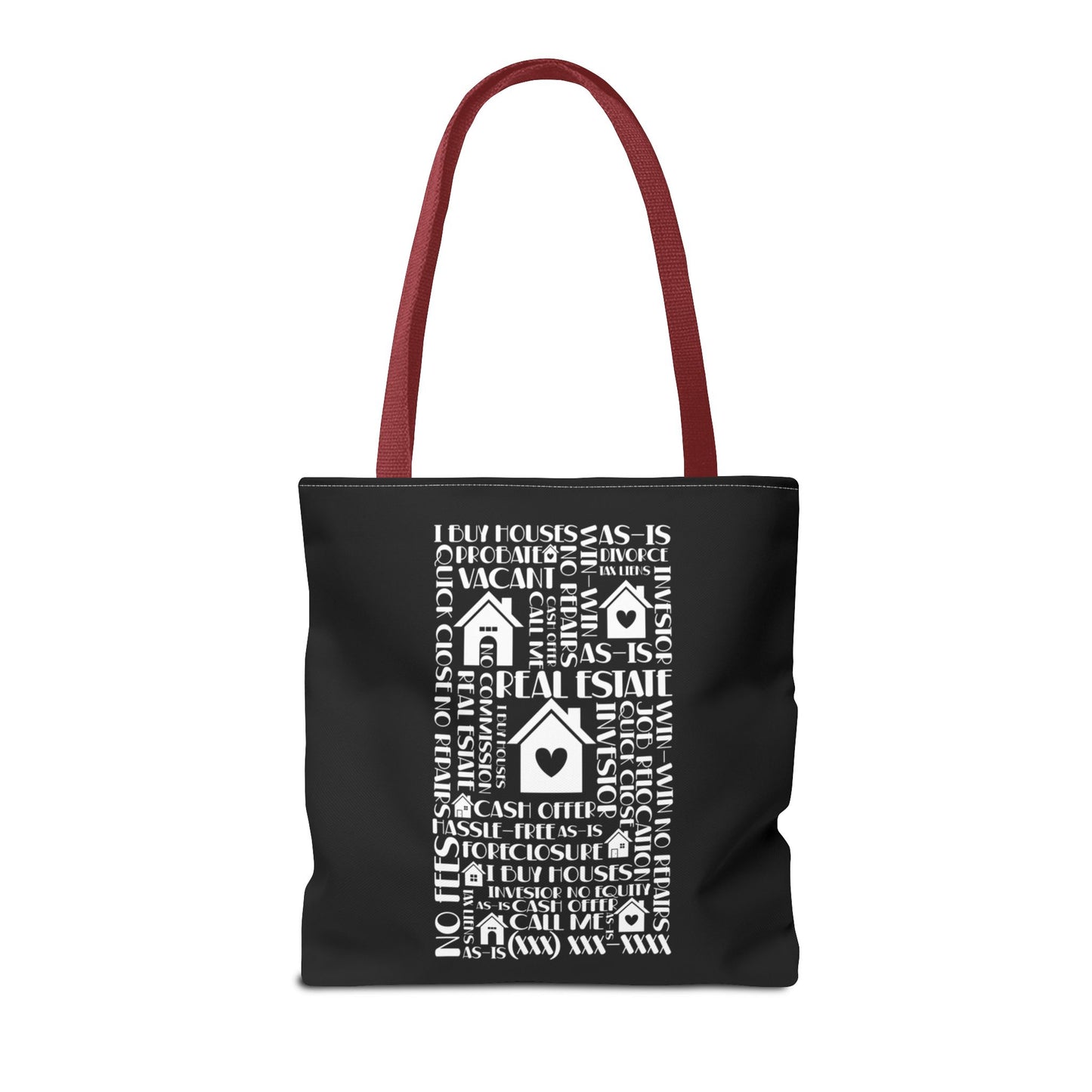 Real Estate Hustler Real Estate Investor Two-Sided Black Tote Bag with Custom Phone Number