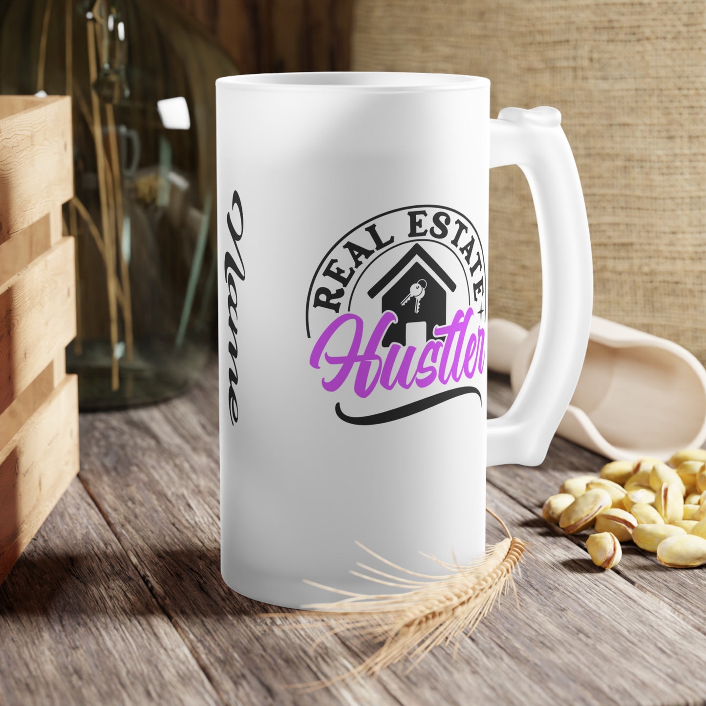 Real Estate Hustler Frosted Glass Mug Real Estate Investor, House Flipper, Gift of Appreciation