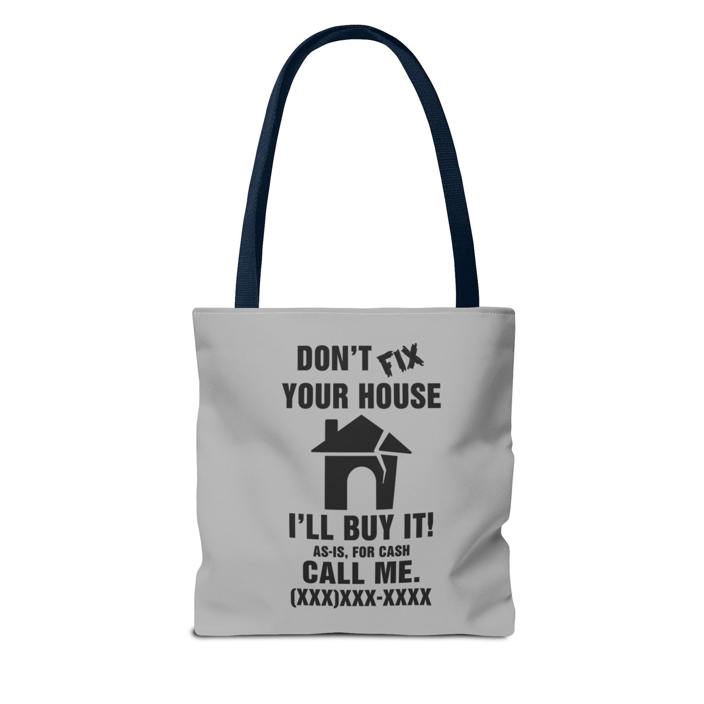 Buy Fix Flip Repeat Real Estate Investor Gray Two-Sided Tote Bag with Custom Phone Number