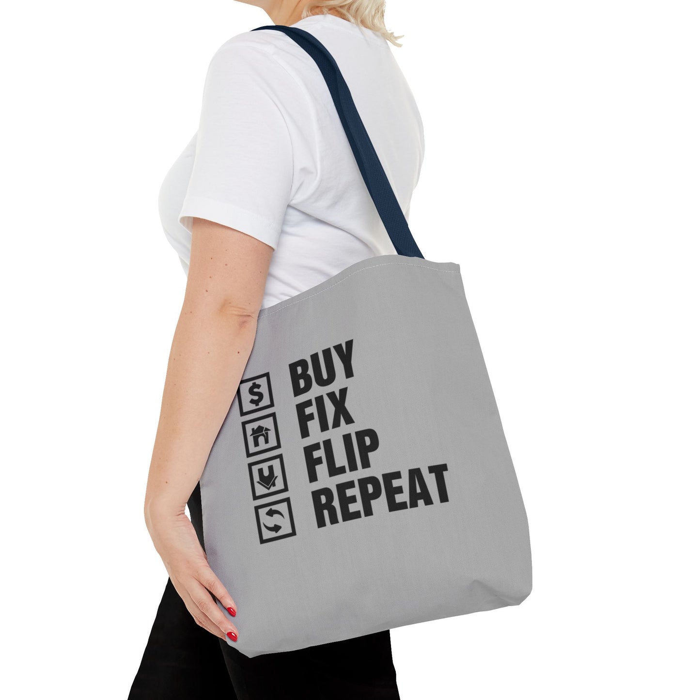 Buy Fix Flip Repeat Real Estate Investor Gray Two-Sided Tote Bag with Custom Phone Number