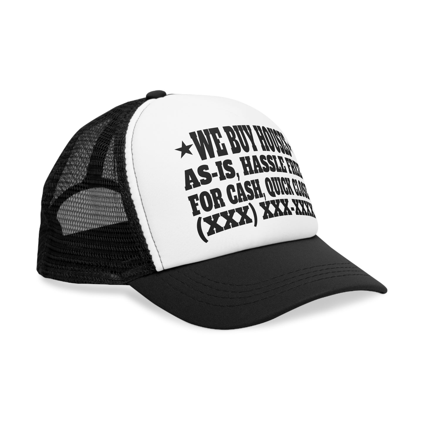 We Buy Houses As-Is, Hassle Free, For Cash, Quick Close Personalized Unisex Mesh Cap for Real Estate Investors, House Flippers, Wholesalers