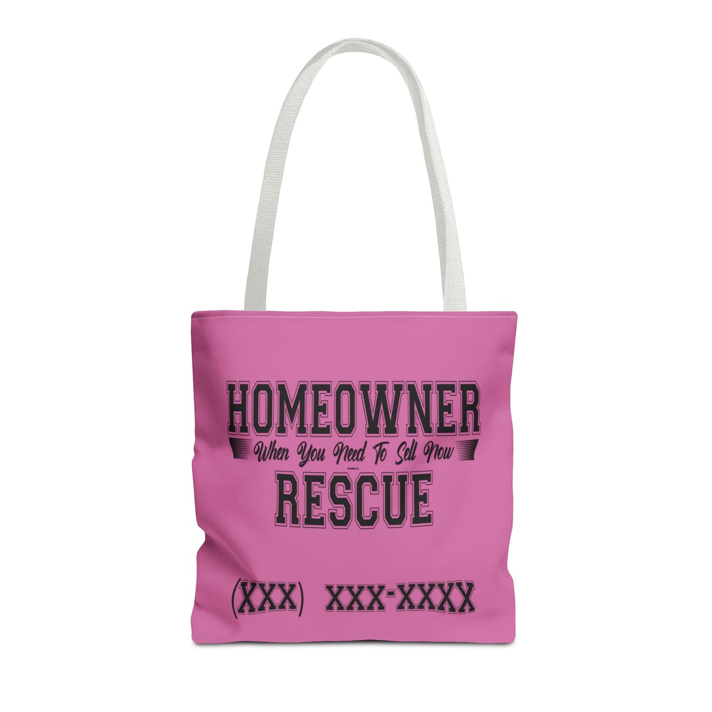 Homeowner Rescue Real Estate Investor Two-Sided Pink Tote Bag with Custom Phone Number