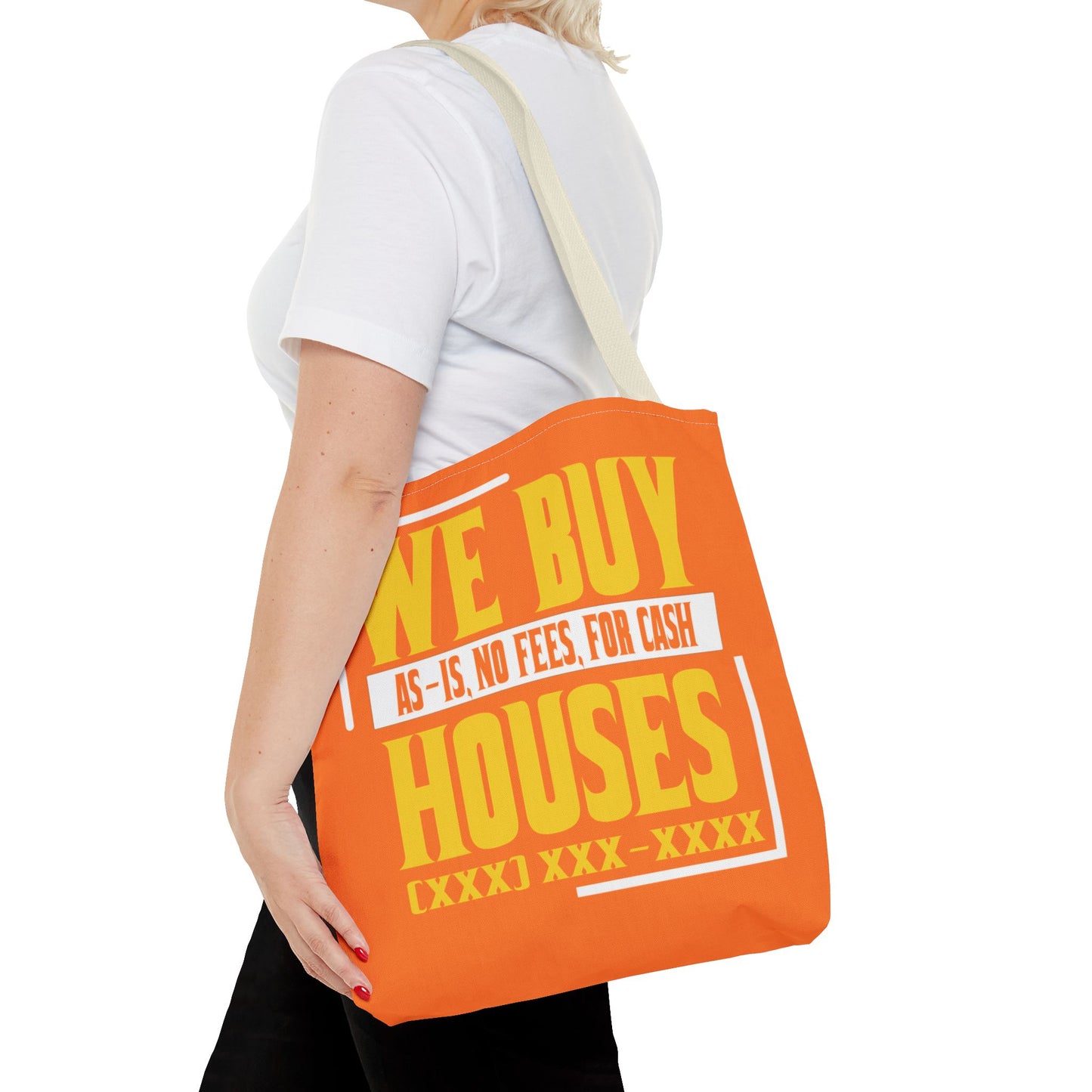 We Buy Houses As-Is, No Fees, For Cash Customized White and Yellow Tote Bag for Real Estate Investors