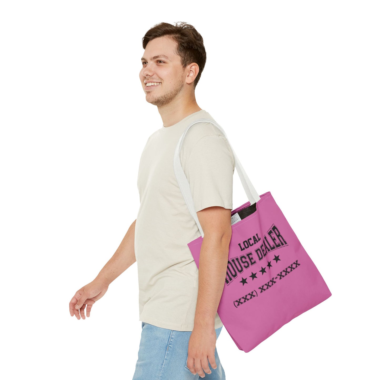 Local Five Star House Dealer Real Estate Investor Two-Sided Pink Tote Bag with Custom Phone Number