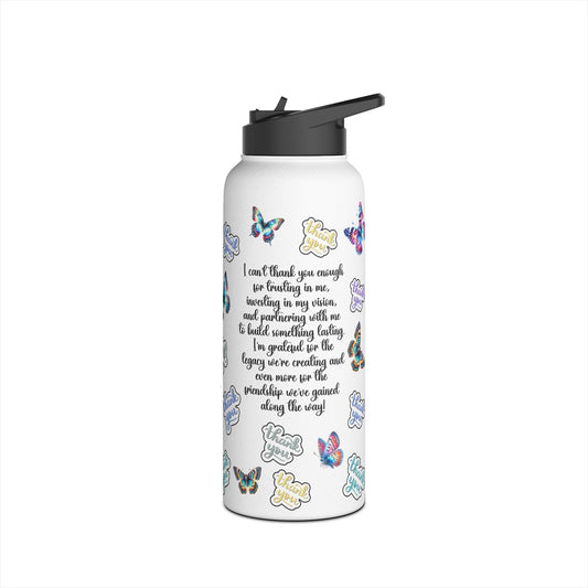 I can't Thank You Enough Butterfly Stainless Steel Water Bottle, Standard Lid Thank You, Appreciation Gift for Private Money Lenders, Partners and Real Estate Investor Supporters