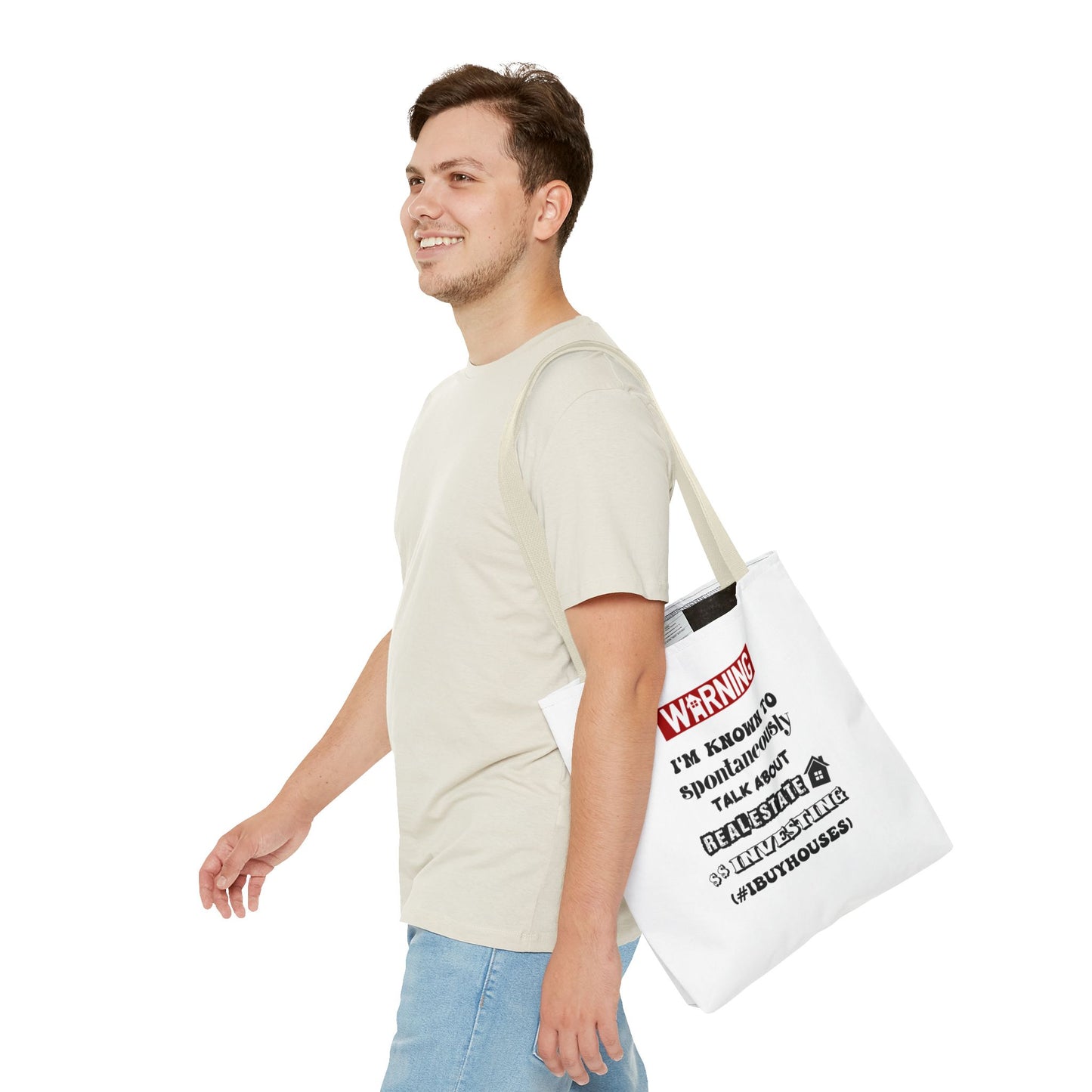 Warning I'm Known to Spontaneously Talk About Real Estate Investing Real Estate Investor Two-Sided White Tote Bag with Custom Phone Number