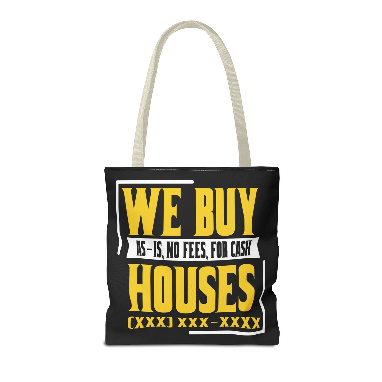 We Buy Houses As-Is, No Fees, For Cash Customized Black and Yellow Tote Bag for Real Estate Investors