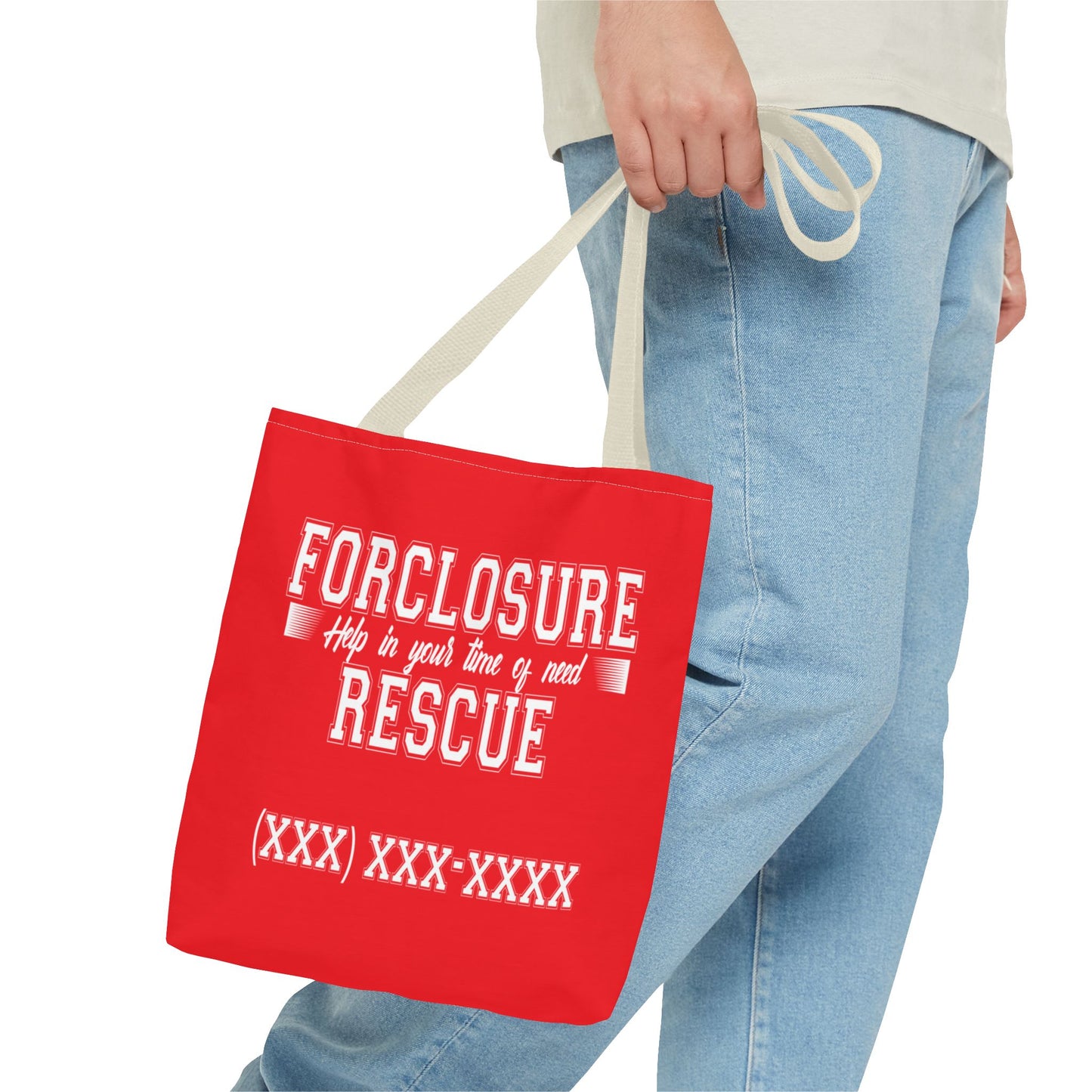 Foreclosure Rescue Real Estate Investor Two-Sided Red Tote Bag with Custom Phone Number