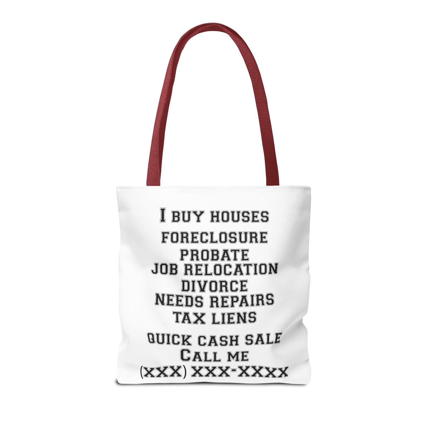 Homeowner Rescue Real Estate Investor Two-Sided White Tote Bag with Custom Phone Number