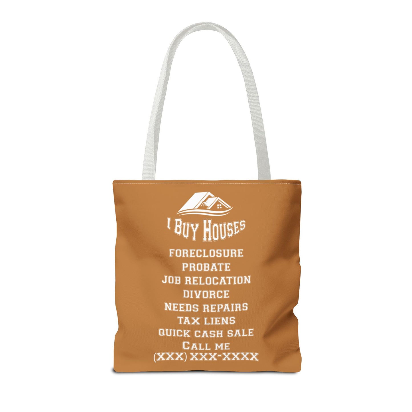 Local Five Star House Dealer Real Estate Investor Two-Sided Brown Tote Bag with Custom Phone Number