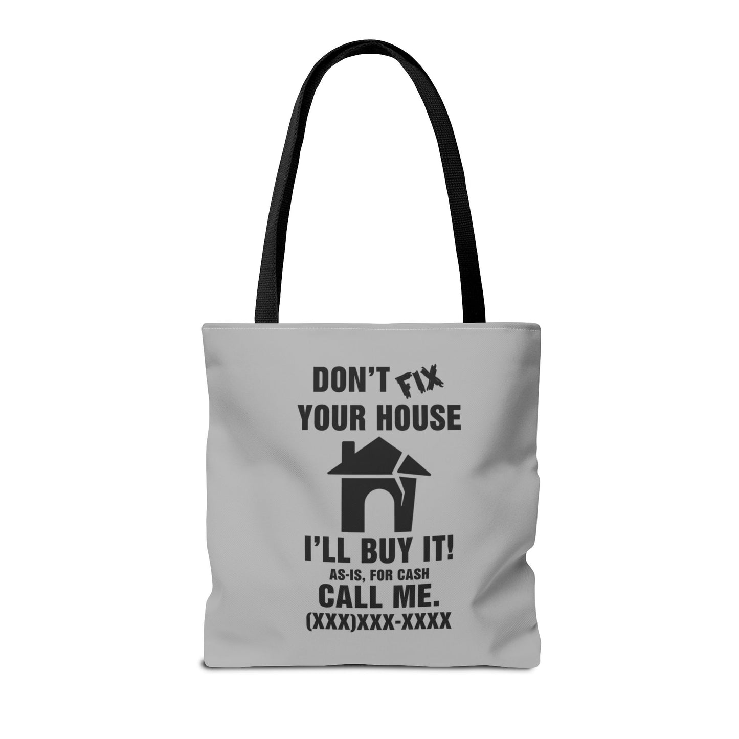 Buy Fix Flip Repeat Real Estate Investor Gray Two-Sided Tote Bag with Custom Phone Number