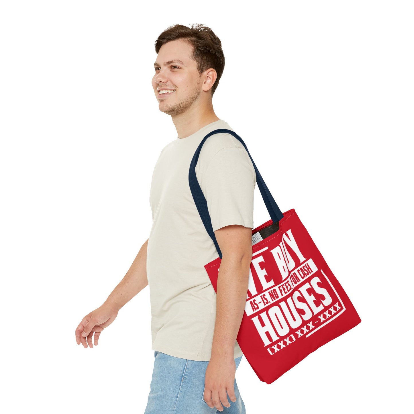 We Buy Houses As-Is, No Fees, For Cash Customized White and Red Tote Bag for Real Estate Investors