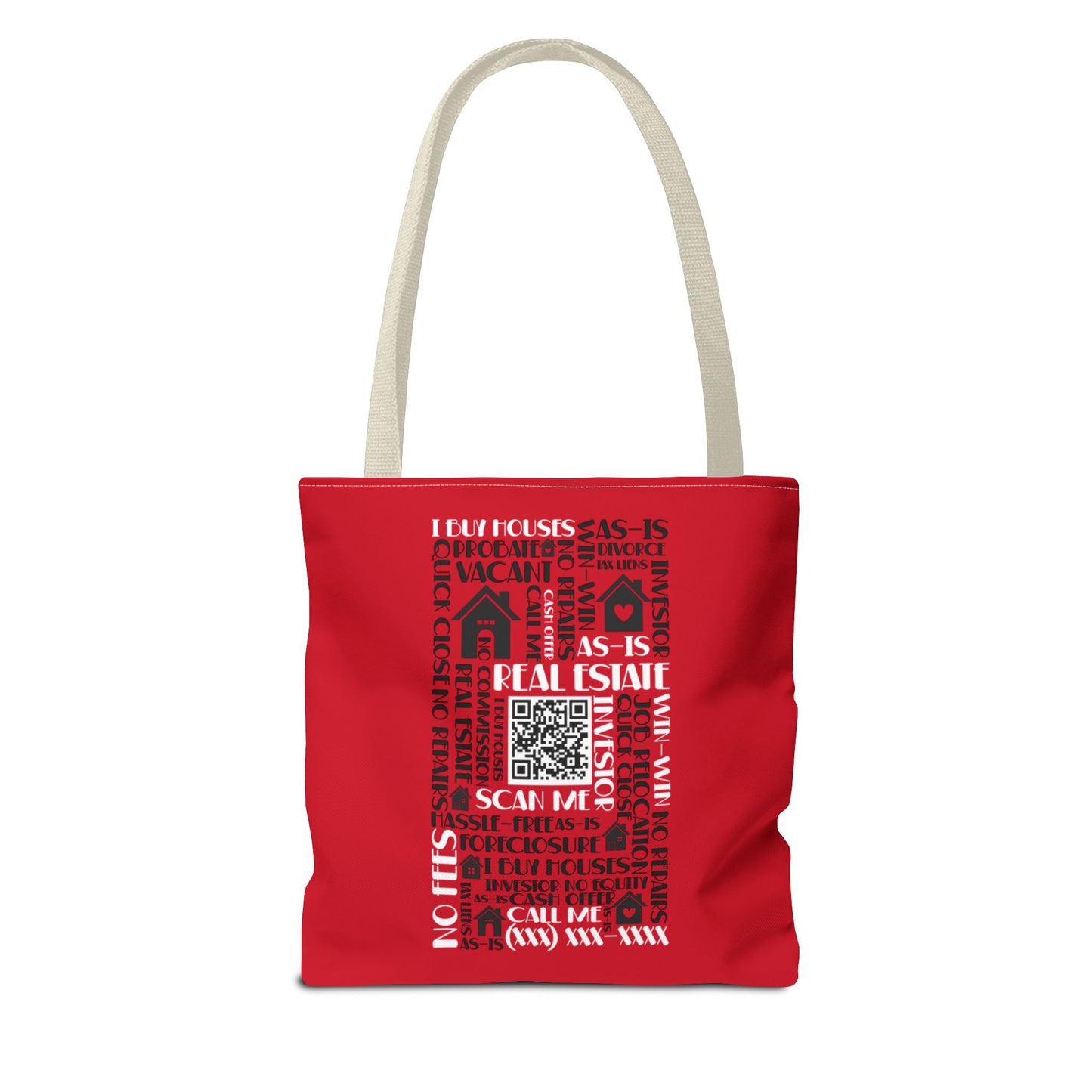 Local House Dealer Real Estate Investor Two-Sided Red Tote Bag with Custom Phone Number