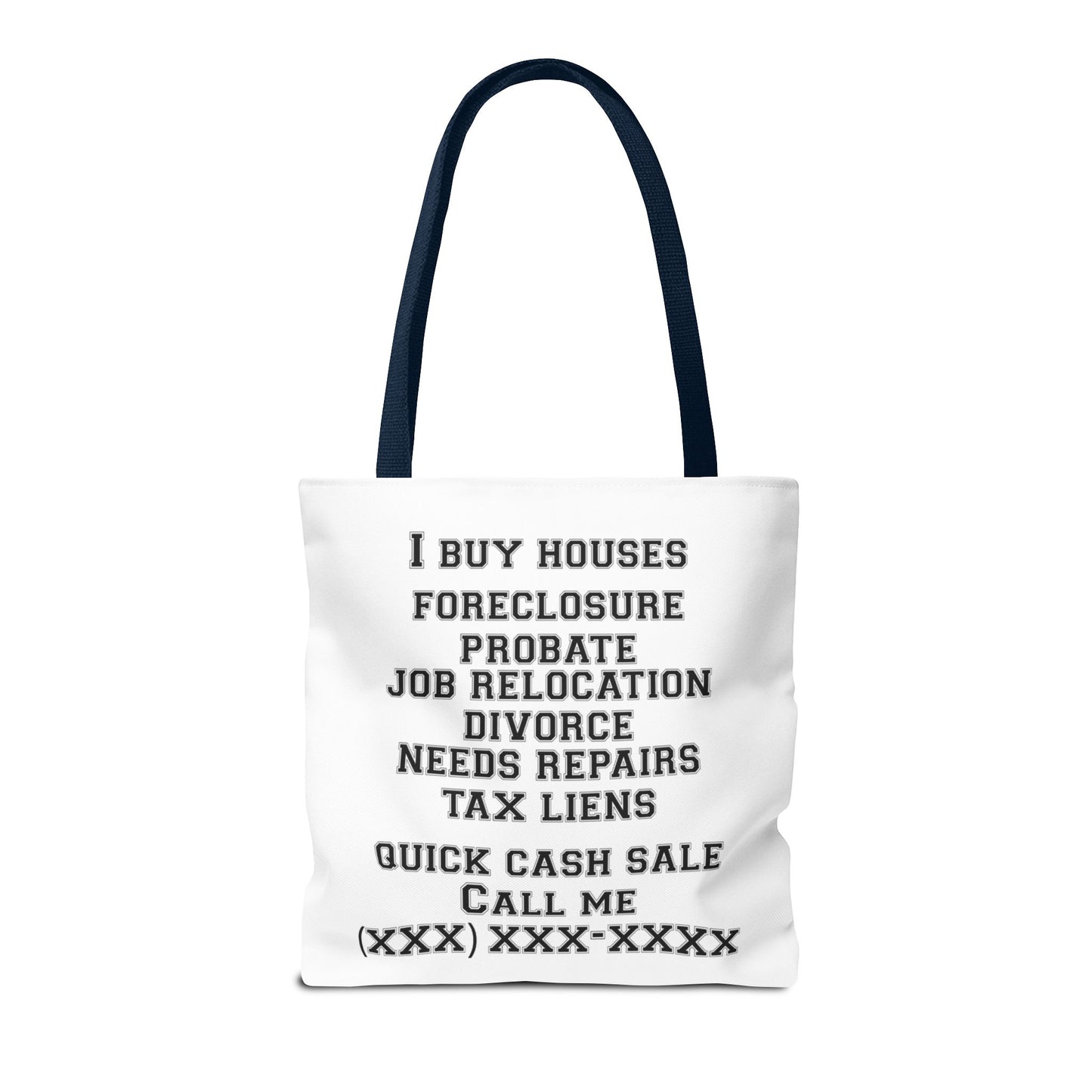 Foreclosure Rescue Real Estate Investor Two-Sided White Tote Bag with Custom Phone Number