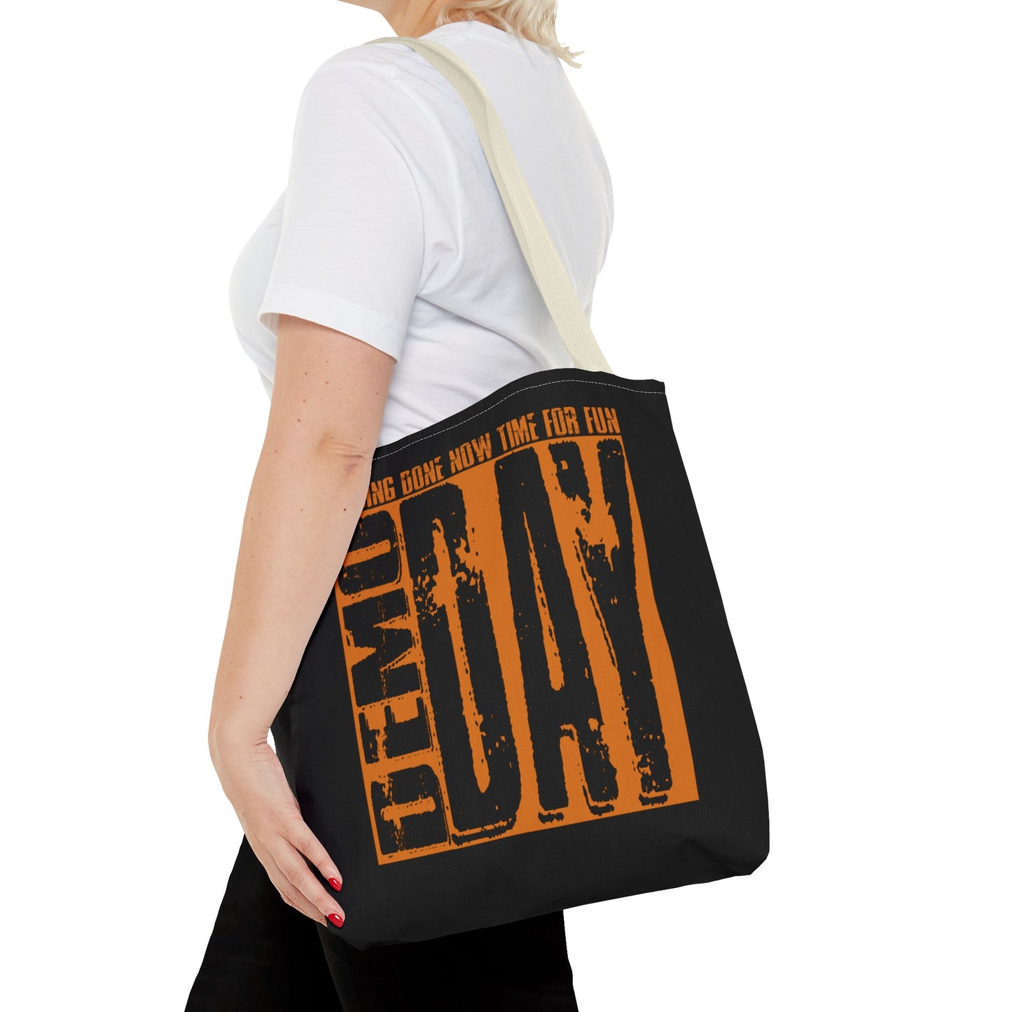 Demo Day Closing Done Now Time for Fun Lead Generation Two-Sided Black Tote Bag with Custom Phone Number