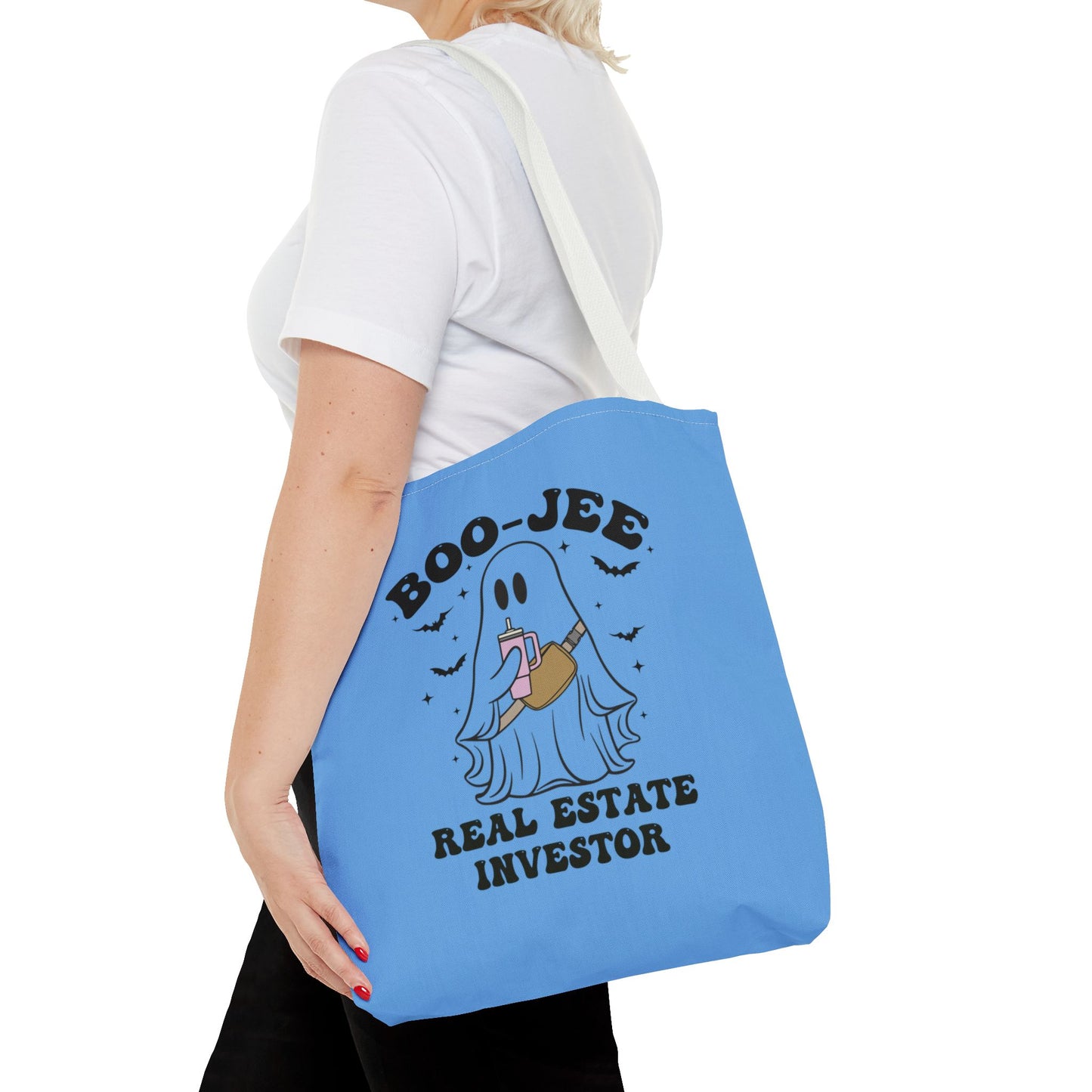 Boo_Jee Real Estate Investor Halloween Two-Sided Blue Tote Bag with Custom Phone Number