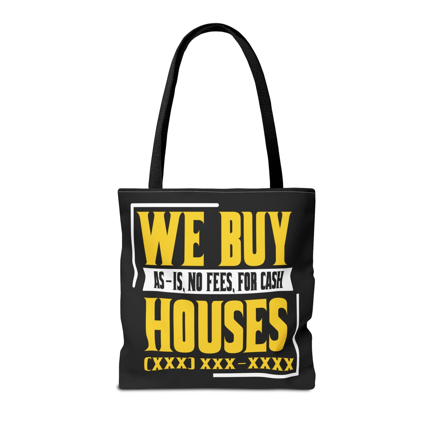 We Buy Houses As-Is, No Fees, For Cash Customized Black and Yellow Tote Bag for Real Estate Investors