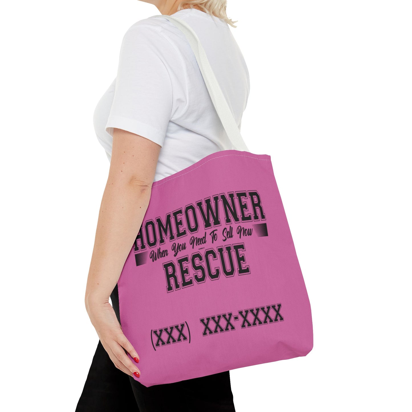 Homeowner Rescue Real Estate Investor Two-Sided Pink Tote Bag with Custom Phone Number