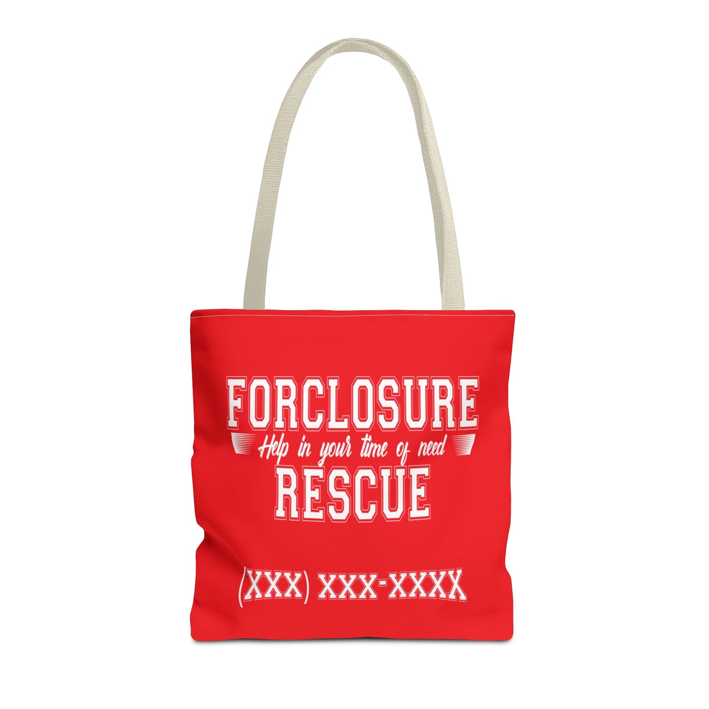 Foreclosure Rescue Real Estate Investor Two-Sided Red Tote Bag with Custom Phone Number