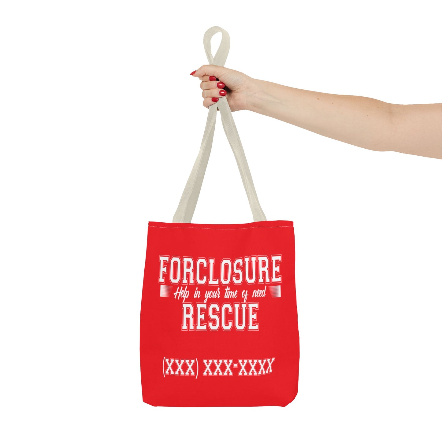 Foreclosure Rescue Real Estate Investor Two-Sided Red Tote Bag with Custom Phone Number