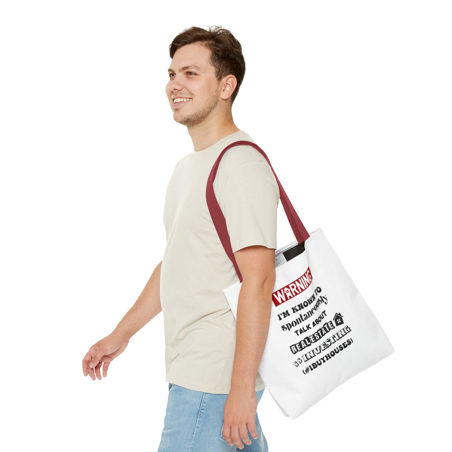 Warning I'm Known to Spontaneously Talk About Real Estate Investing Real Estate Investor Two-Sided White Tote Bag with Custom Phone Number