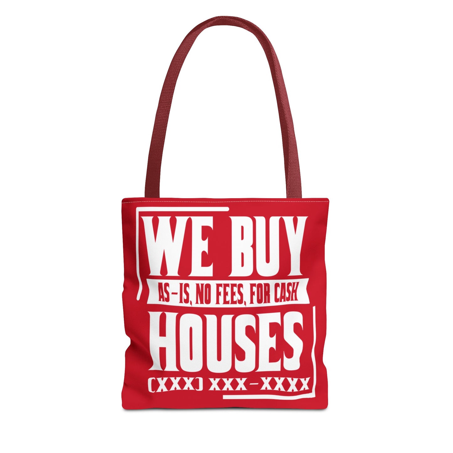 We Buy Houses As-Is, No Fees, For Cash Customized White and Red Tote Bag for Real Estate Investors