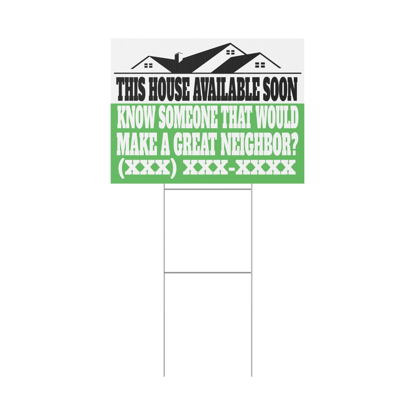 This House Available Soon Black & Green 24" x 18" Plastic Yard Sign - Flippers, Wholesalers, Real Estate Investors