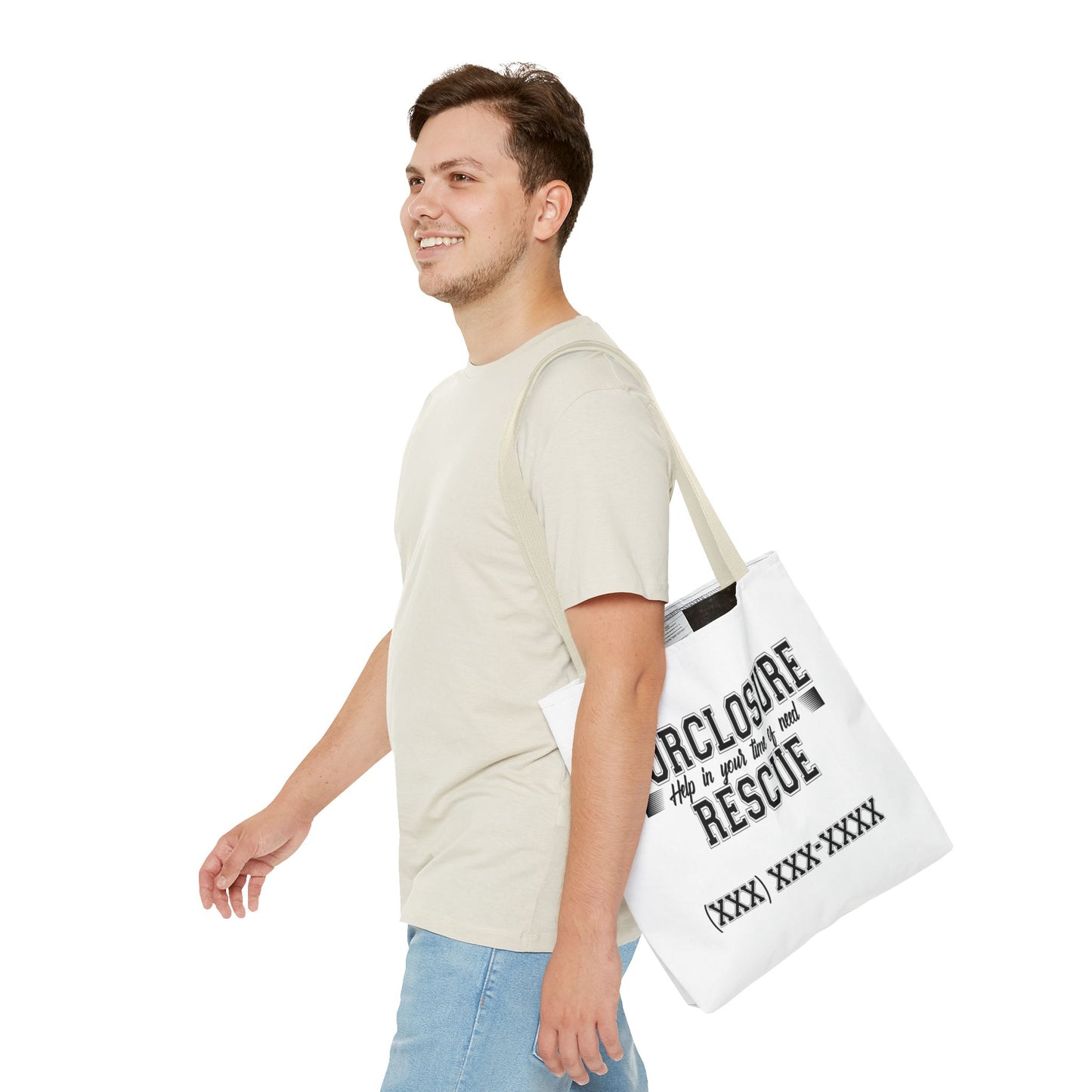 Foreclosure Rescue Real Estate Investor Two-Sided White Tote Bag with Custom Phone Number