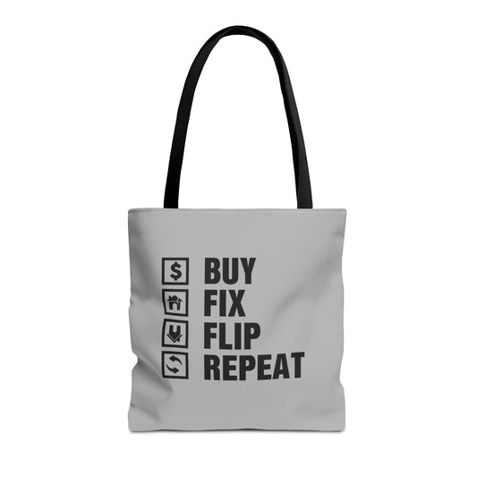 Buy Fix Flip Repeat Real Estate Investor Gray Two-Sided Tote Bag with Custom Phone Number