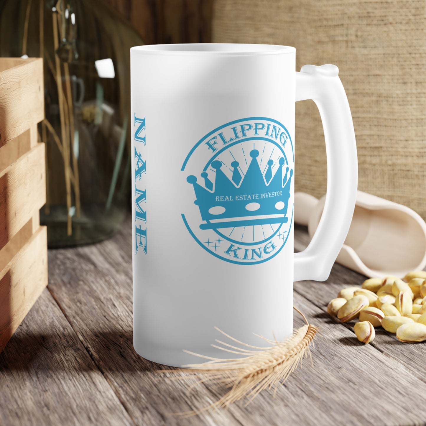 Flipping King Frosted Glass Beer Mug Real Estate Investor, House Flipper, Gift of Appreciation