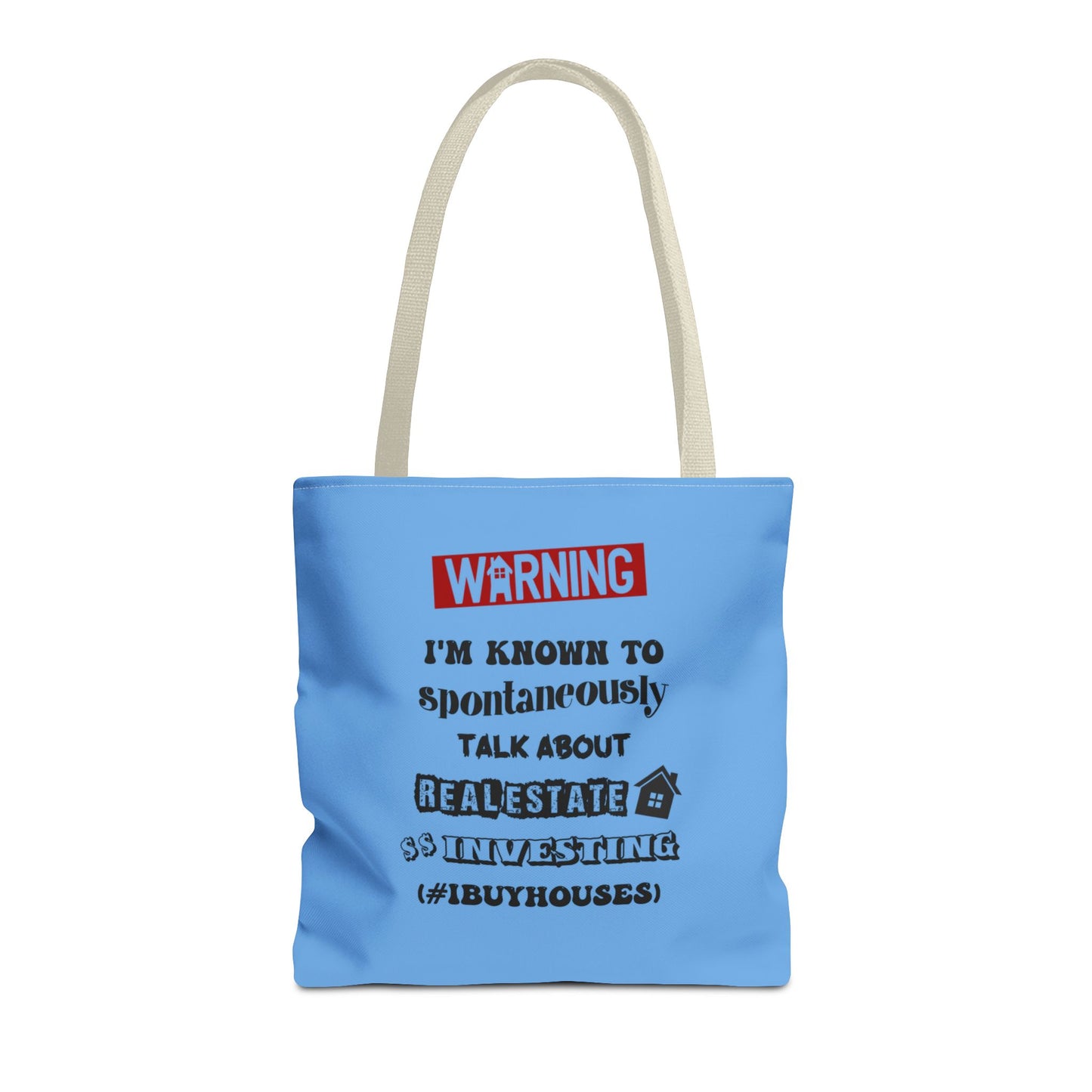 Warning I'm Known to Spontaneously Talk About Real Estate Investing Real Estate Investor Two-Sided Blue Tote Bag with Custom Phone Number