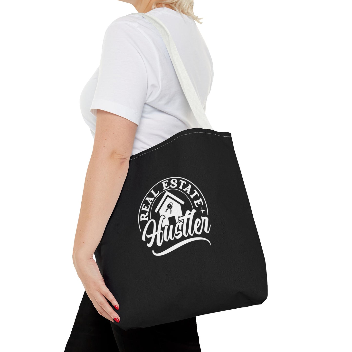 Real Estate Hustler Real Estate Investor Two-Sided Black Tote Bag with Custom Phone Number