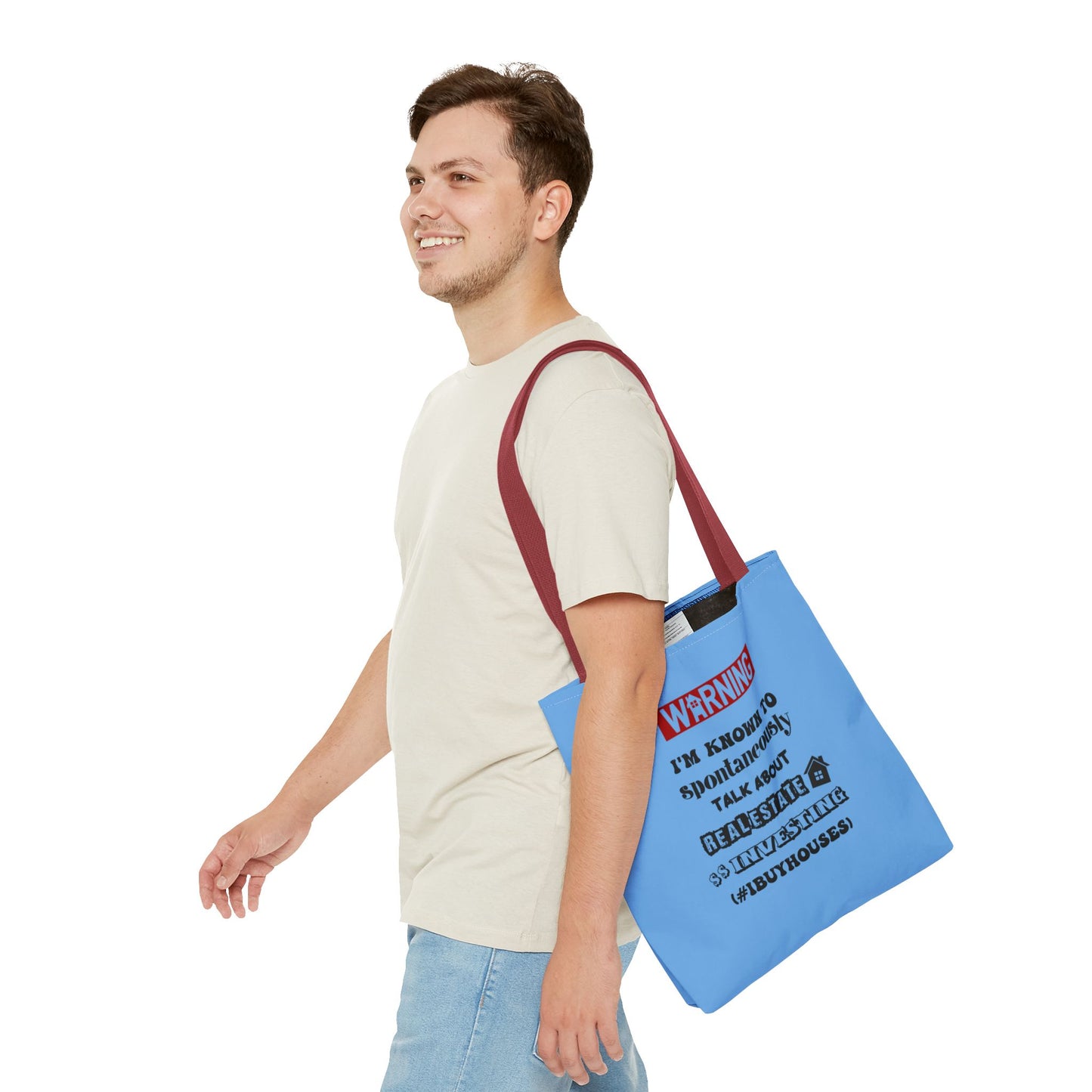 Warning I'm Known to Spontaneously Talk About Real Estate Investing Real Estate Investor Two-Sided Blue Tote Bag with Custom Phone Number