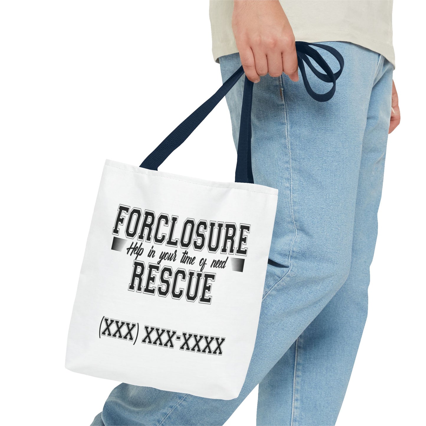 Foreclosure Rescue Real Estate Investor Two-Sided White Tote Bag with Custom Phone Number