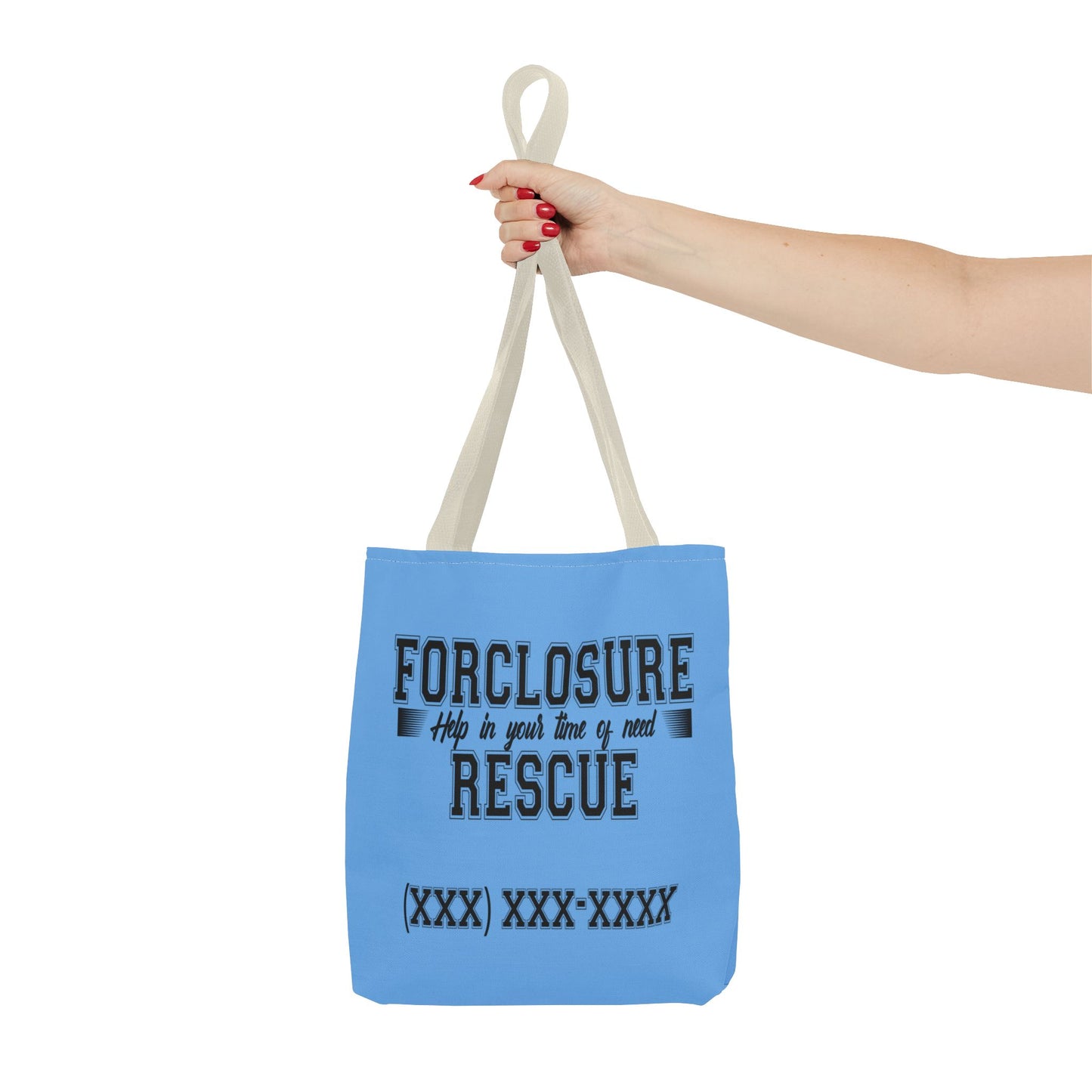 Foreclosure Rescue Real Estate Investor Two-Sided Blue Tote Bag with Custom Phone Number