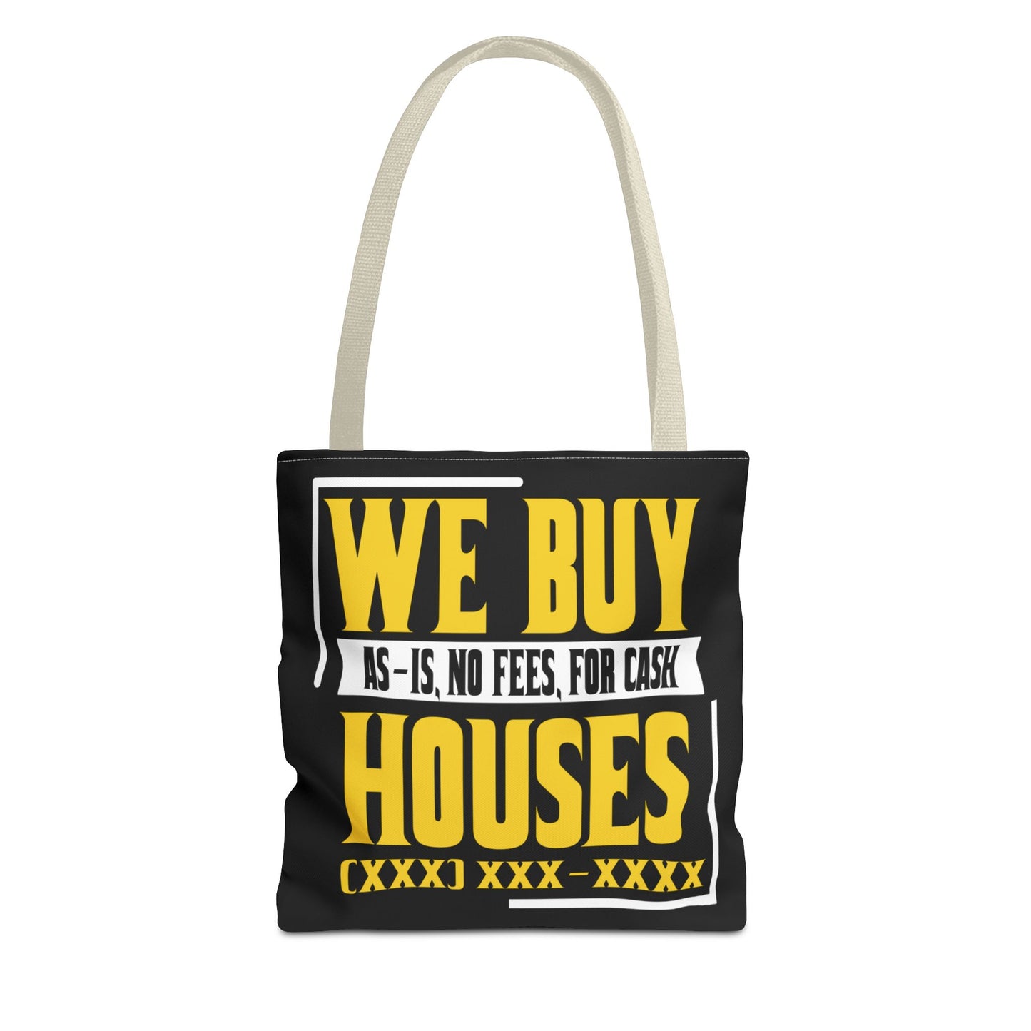 We Buy Houses As-Is, No Fees, For Cash Customized Black and Yellow Tote Bag for Real Estate Investors