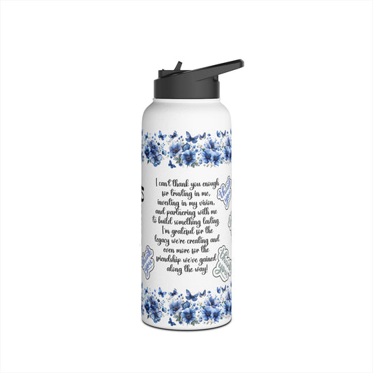 I can't Thank You Enough Blue Floral Stainless Steel Water Bottle, Standard Lid Thank You, Appreciation Gift for Private Money Lenders, Partners and Real Estate Investor Supporters