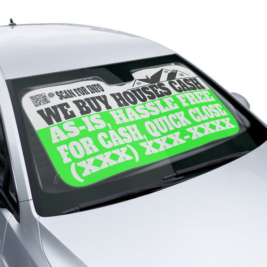 We Buy Houses As-Is Hassle-Free For Cash Quick Close Personalized Car Sun Shades for Real Estate Investors, Wholesalers, Flippers