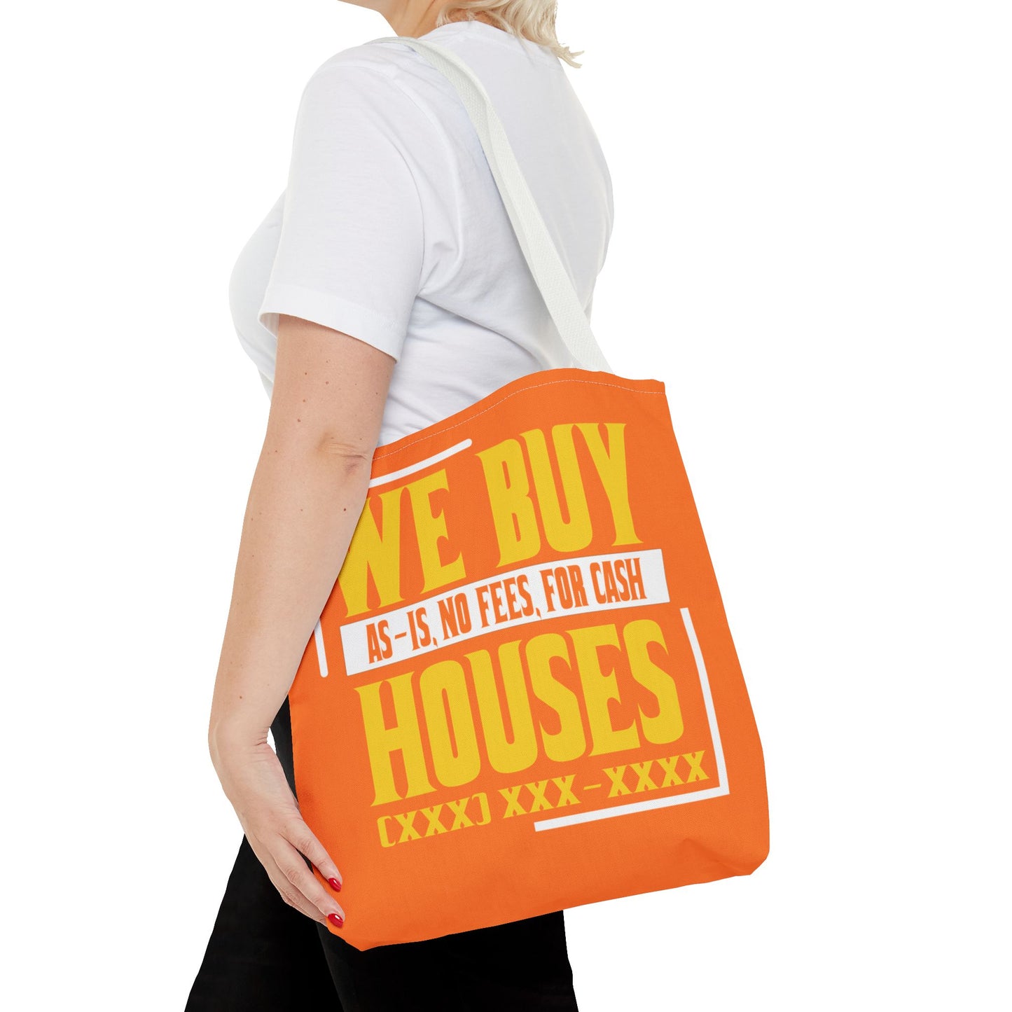 We Buy Houses As-Is, No Fees, For Cash Customized White and Yellow Tote Bag for Real Estate Investors