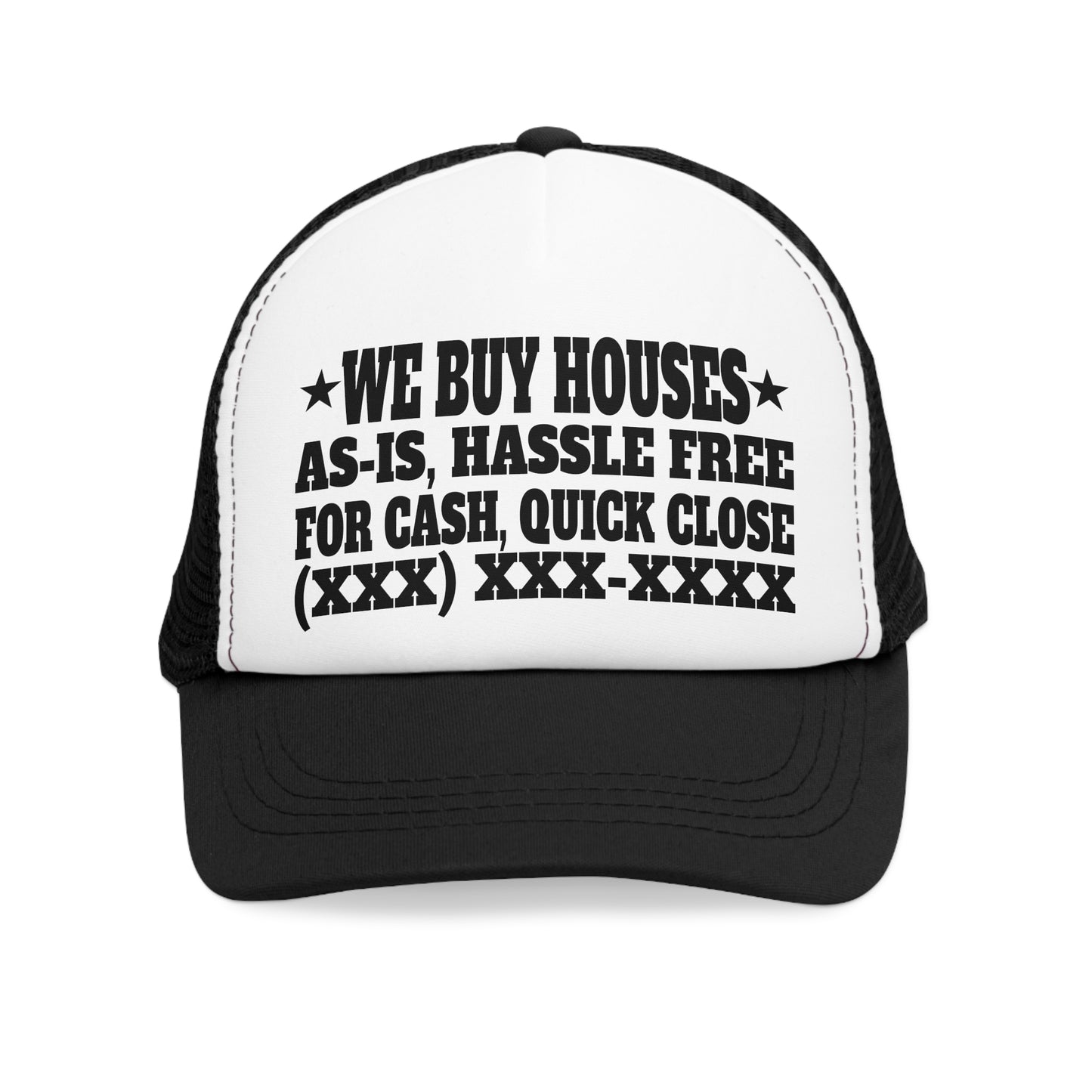 We Buy Houses As-Is, Hassle Free, For Cash, Quick Close Personalized Unisex Mesh Cap for Real Estate Investors, House Flippers, Wholesalers