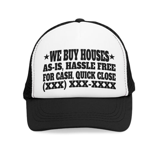 We Buy Houses As-Is, Hassle Free, For Cash, Quick Close Personalized Unisex Mesh Cap for Real Estate Investors, House Flippers, Wholesalers