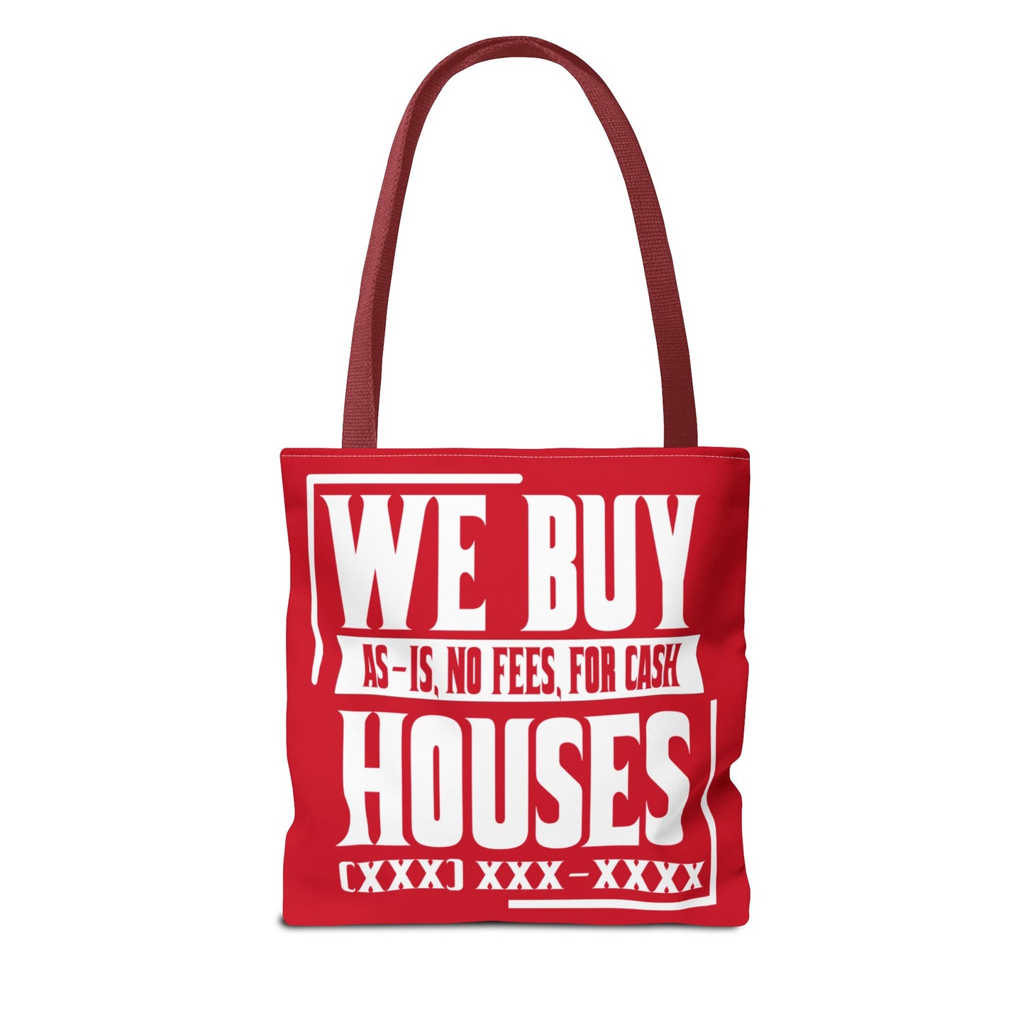 We Buy Houses As-Is, No Fees, For Cash Customized White and Red Tote Bag for Real Estate Investors