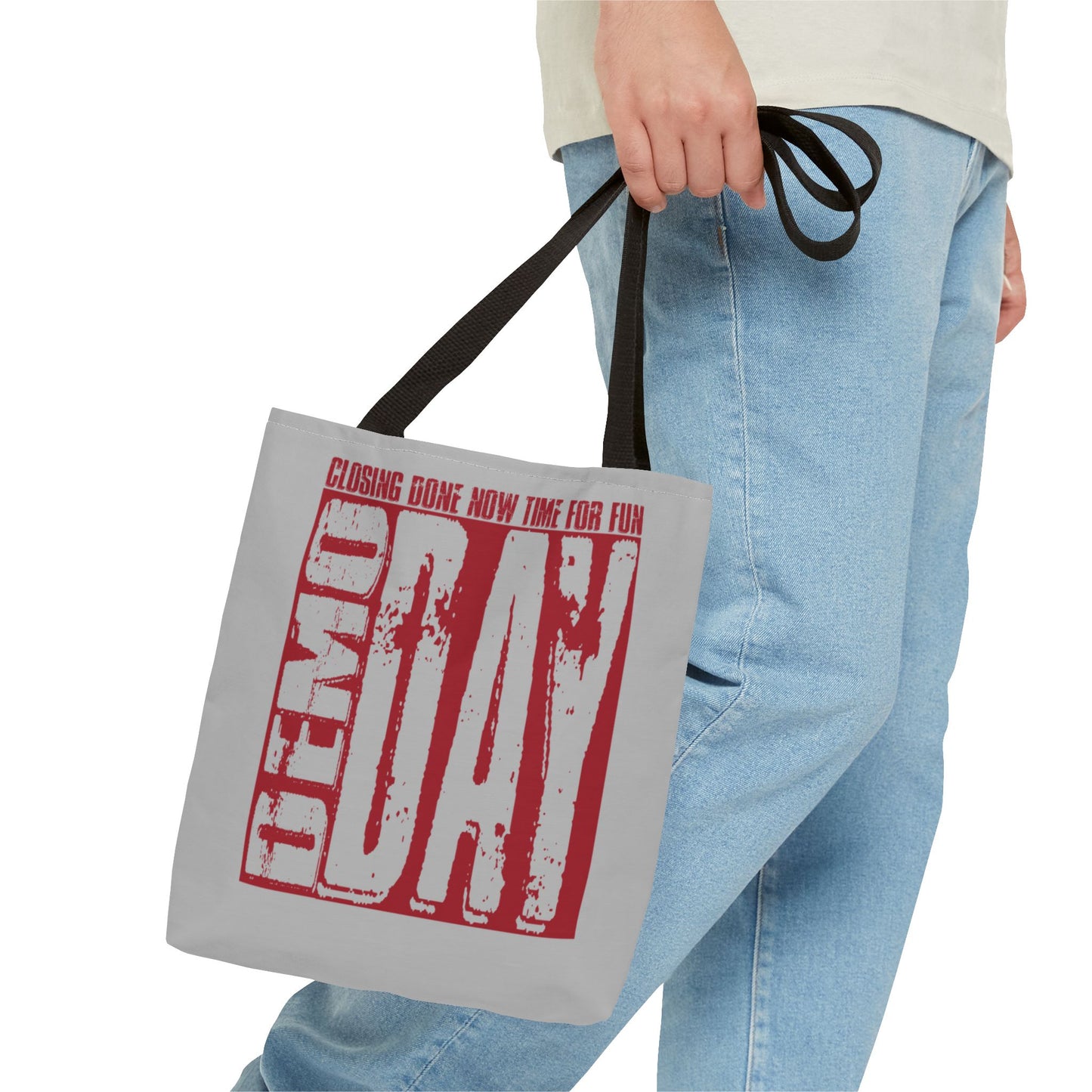 Demo Day Closing Done Now Time for Fun Lead Generation Two-Sided Gray Tote Bag with Custom Phone Number